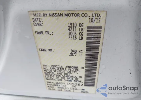 2015 Nissan Altima 2.5 S from USA, damaged, VIN 1N4AL3AP0FC599262